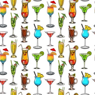 Kokteyllerle kusursuz desen. vektör illüstrasyonu
