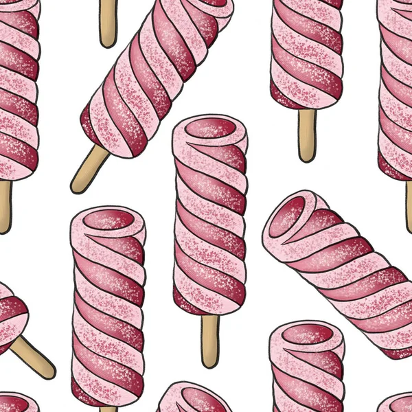 手描きのアイスクリームとシームレスなパターン ベクターイラスト — ストック写真