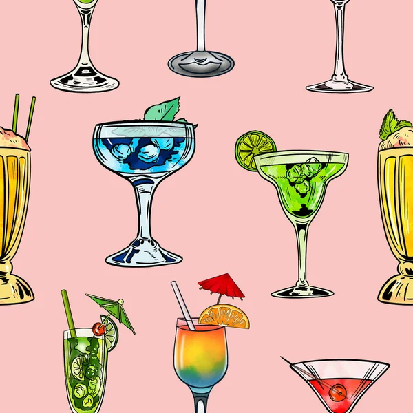 Cocktails Cocktail Sommer Party Getränke Getränke Getränke Menü Gläser Martini — Stockfoto