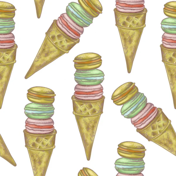 Watercolor Seamless Pattern Hand Drawn Ice Cream Vector Illustration — Stock Photo, Image