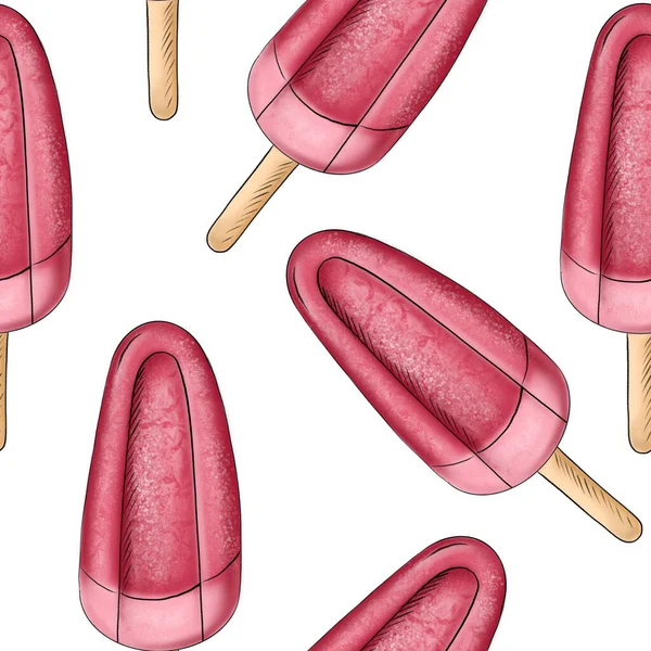 手描きのアイスクリームとシームレスなパターン ベクターイラスト — ストック写真