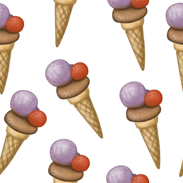 Watercolor Seamless Pattern Ice Cream Vector Illustration — Stock Photo, Image