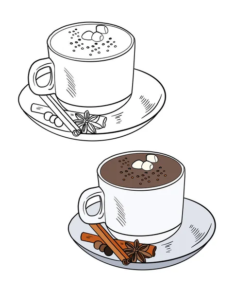 Kaffeetasse Und Untertasse Mit Zimt Und Anis Vektor Illustration Grafik — Stockfoto