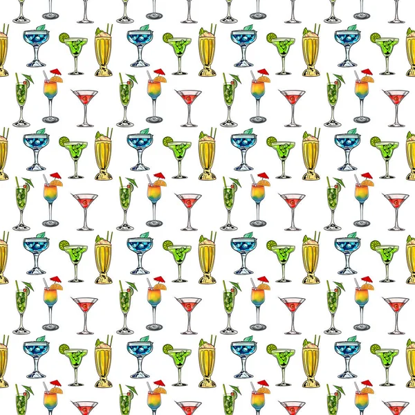 Kokteyllerle kusursuz desen. vektör illüstrasyonu