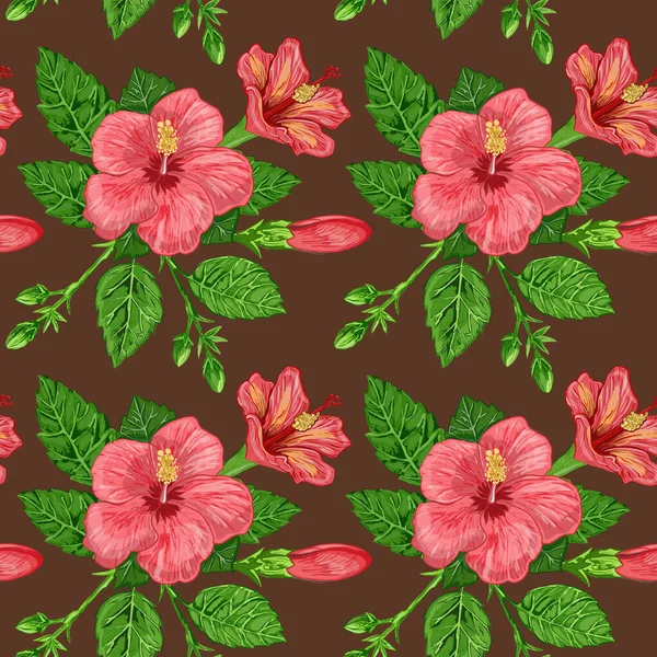 Motif Sans Couture Avec Des Fleurs Hibiscus Illustration Vectorielle — Photo