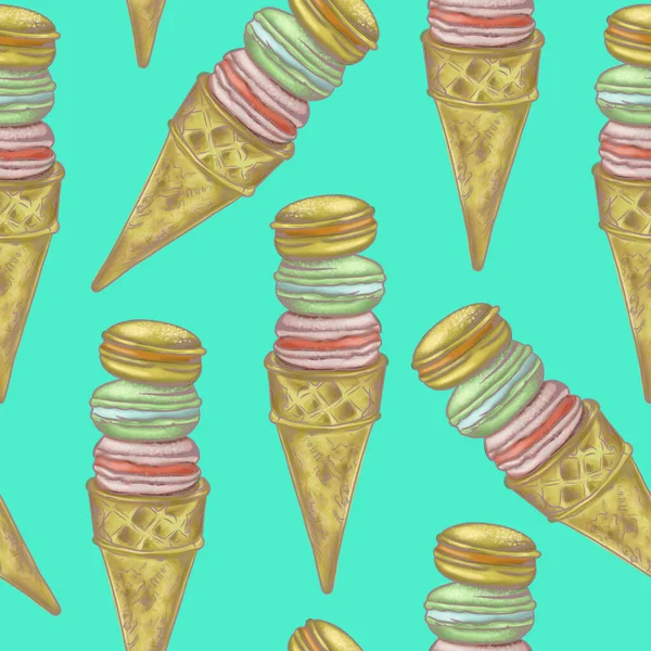 Modello Senza Soluzione Continuità Con Gelato Acquerello Disegnato Mano Illustrazione — Foto Stock