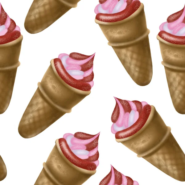 Patrón Sin Costuras Con Helado Dibujado Mano Ilustración Vectorial — Foto de Stock