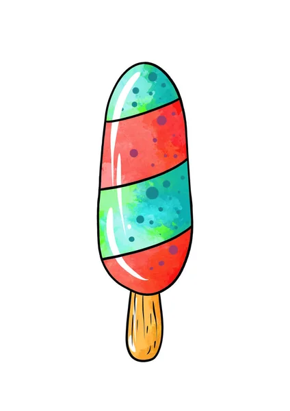 Illustration einer farbigen Zeichnung von Süßigkeiten: blau-rot gefrorenes Eis Lolly auf einem weißen isolierten Hintergrund — Stockfoto