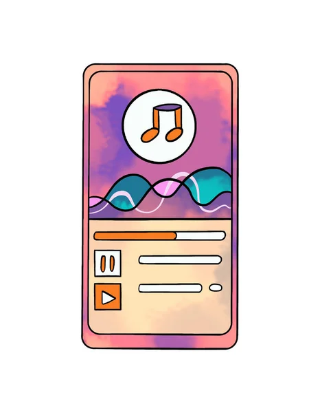 Illustration of a colored drawing of compact lilac music file player on white isolated background — Stock Photo, Image