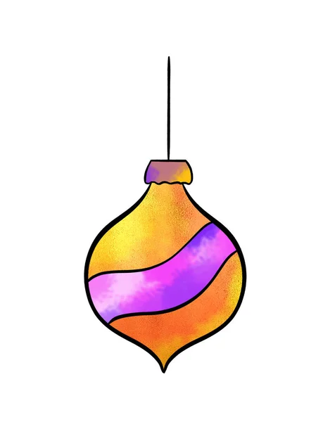 Illustrazione di un disegno colorato di albero di Natale giocattolo sotto forma di una palla lavorata con fiori diversi su uno sfondo bianco isolato — Foto Stock