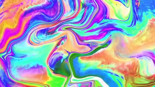 Animación psicodélica abstracta de diferentes colores brillantes de neón. Movimiento y desenfoque de la superficie en forma de ondas y curvas en forma de fondo — Vídeos de Stock