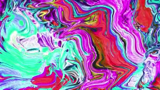 Abstrakte psychedelische Animation in verschiedenen leuchtenden Neonfarben. Bewegung und Unschärfe der Oberfläche in Form von Wellen und Kurven in Form eines Hintergrundes — Stockvideo