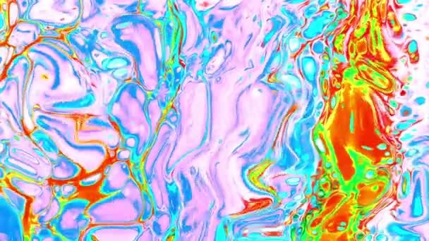 Animação psicadélica abstrata de diferentes cores de néon brilhante. Movimento e desfocagem da superfície na forma de ondas e curvas na forma de um fundo — Vídeo de Stock