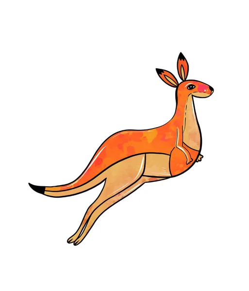 Illustration of a colored drawing of kangaroo jumping orange on white isolated background — Stock Photo, Image