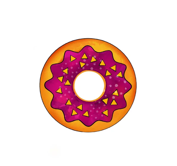 Ilustración de un dibujo coloreado de dulces - rosquillas con esmalte de diferentes colores sobre un fondo blanco aislado — Foto de Stock