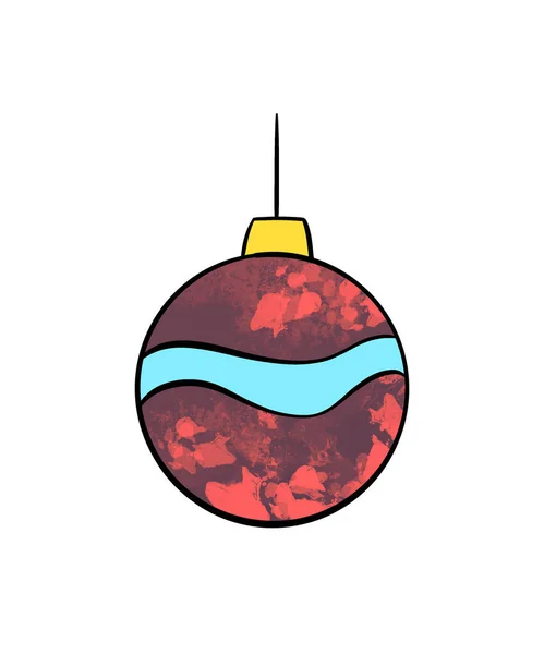 Illustrazione di un disegno colorato di albero di Natale giocattolo sotto forma di una palla lavorata con fiori diversi su uno sfondo bianco isolato — Foto Stock