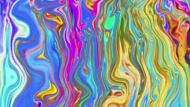 Abstrakte psychedelische Animation in verschiedenen leuchtenden Neonfarben. Bewegung und Unschärfe der Oberfläche in Form von Wellen und Kurven in Form eines Hintergrundes — Stockvideo