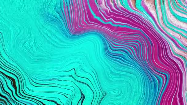 Abstract psychedelische animatie van verschillende heldere neon kleuren. Beweging en vervaging van het oppervlak in de vorm van golven en krommen in de vorm van een achtergrond — Stockvideo