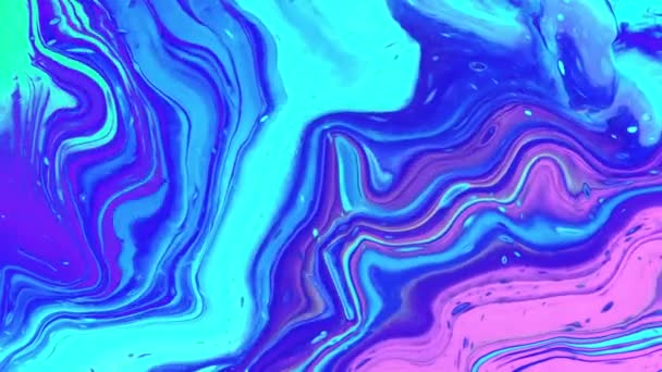 Abstract psychedelische animatie van verschillende heldere neon kleuren. Beweging en vervaging van het oppervlak in de vorm van golven en krommen in de vorm van een achtergrond — Stockvideo