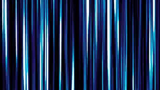 Geanimeerde achtergrond met bewegende verticale lijnen in het blauw met glanzende en afwisselende strepen. — Stockvideo