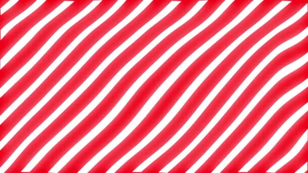 Animierter Hintergrund mit beweglichen diagonalen, sich drehenden Linien in roten und weißen Farben. Die Streifen befinden sich abwechselnd. — Stockvideo