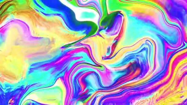 Animazione psichedelica astratta di diversi colori brillanti al neon. Movimento e sfocatura della superficie sotto forma di onde e curve sotto forma di sfondo — Video Stock