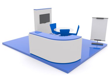 Ticaret Fuar Standı ve izole - boş rulo afiş 3d render Şablon tasarımcıları için