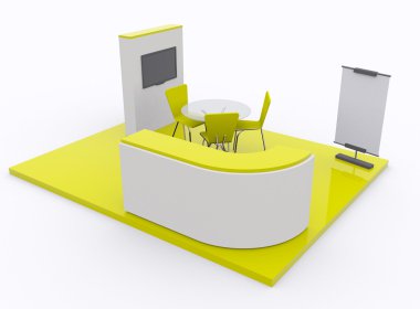 Ticaret Fuar Standı ve izole - boş rulo afiş 3d render Şablon tasarımcıları için