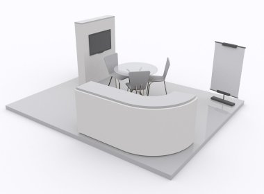 Ticaret Fuar Standı ve izole - boş rulo afiş 3d render Şablon tasarımcıları için