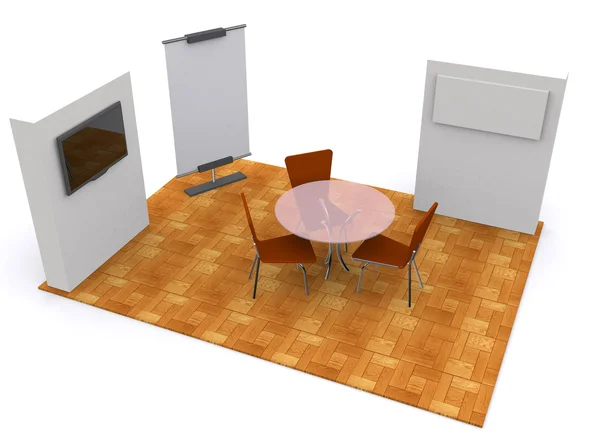 Ticaret Fuar Standı ve izole - boş rulo afiş 3d render Şablon tasarımcıları için