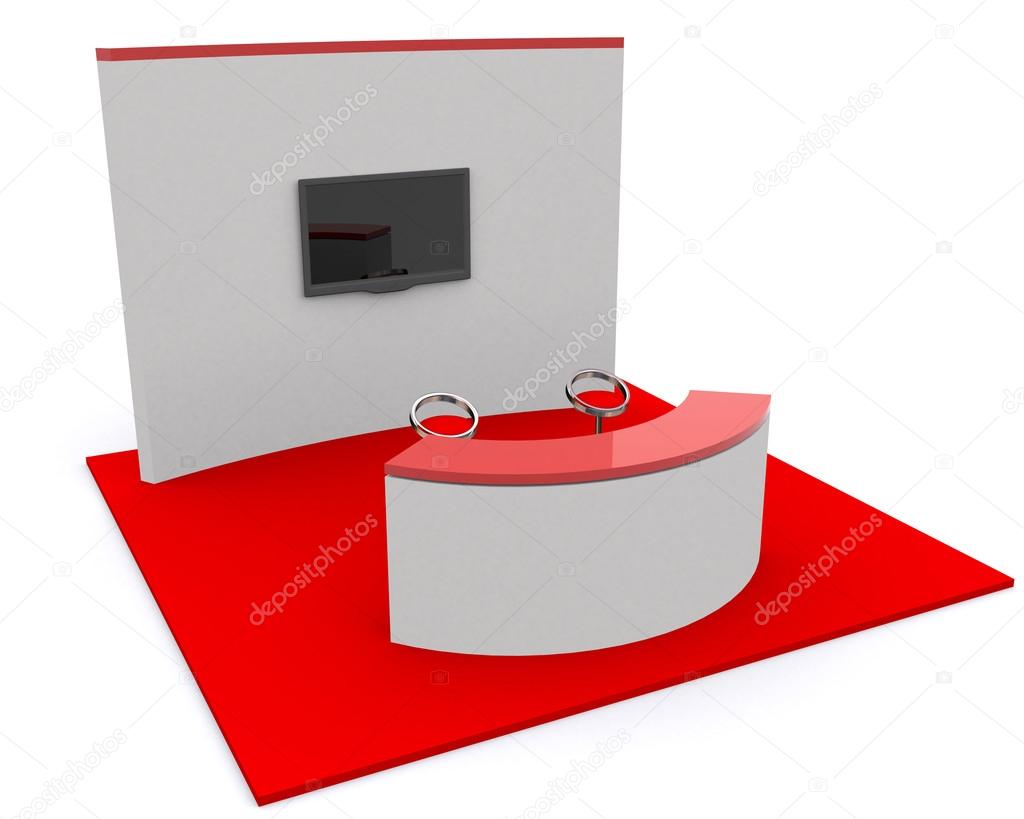 Trade exhibition stand and blank roll banner 3d render isolated - Template for designers