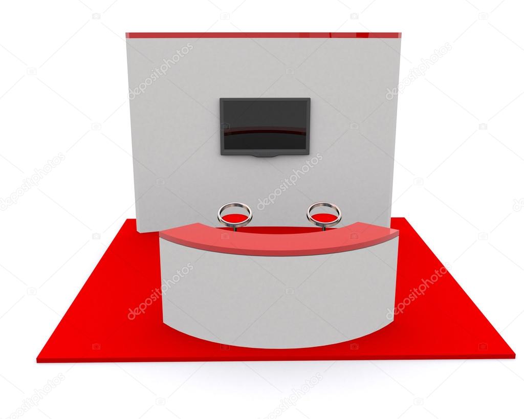 Trade exhibition stand and blank roll banner 3d render isolated - Template for designers