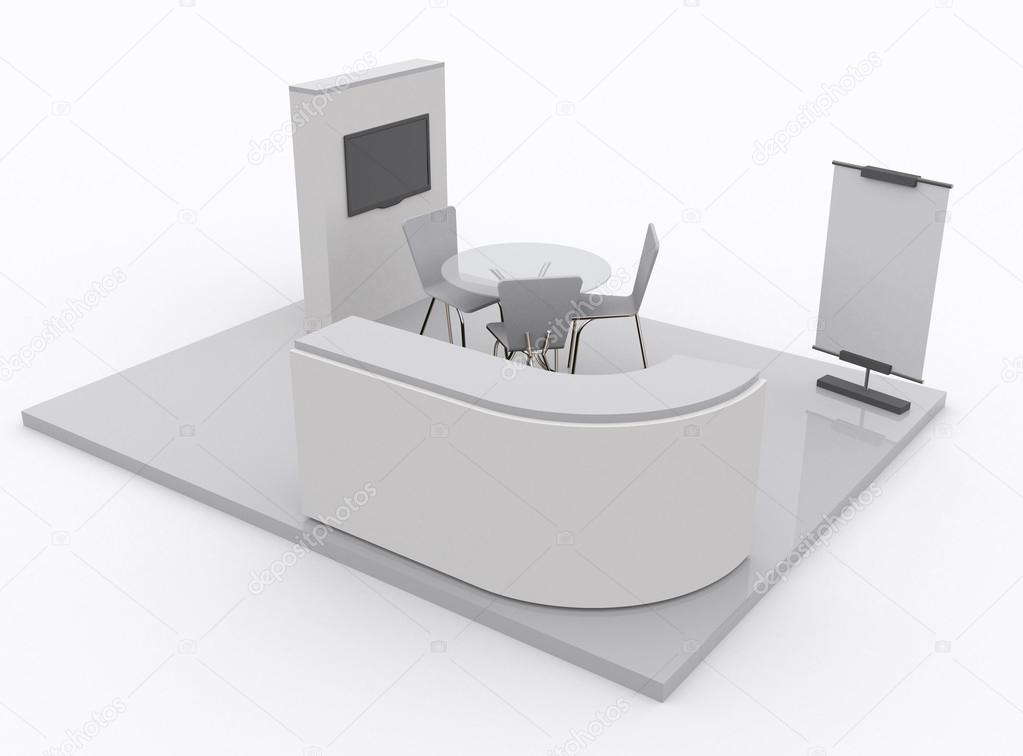 Trade exhibition stand and blank roll banner 3d render isolated - Template for designers