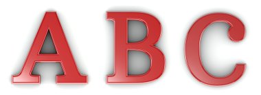 A, B, C, 3d kırmızı mektup izole s beyaz arka plan (kaydetme yolunu)