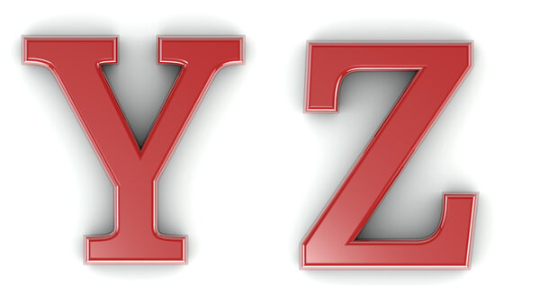 Y, Z, 3d red letters isolated white background (path save)