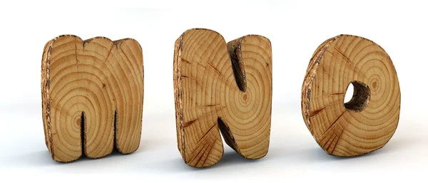 Alfabet hout - textuur boom - lettertype 3d render - M, N, O - paden opslaan — Stockfoto