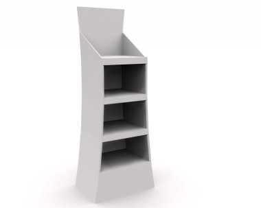 Görüntüler ile beyaz raf kümesi. Render