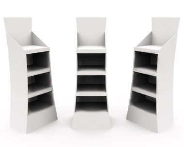 Görüntüler ile beyaz raf kümesi. Render