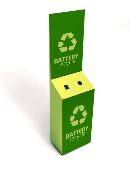 3D model of empty green recycle bin Battery recycling — Stock Photo, Image