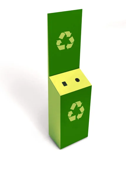 3D model of empty green recycle bin Battery recycling — Stock Photo, Image