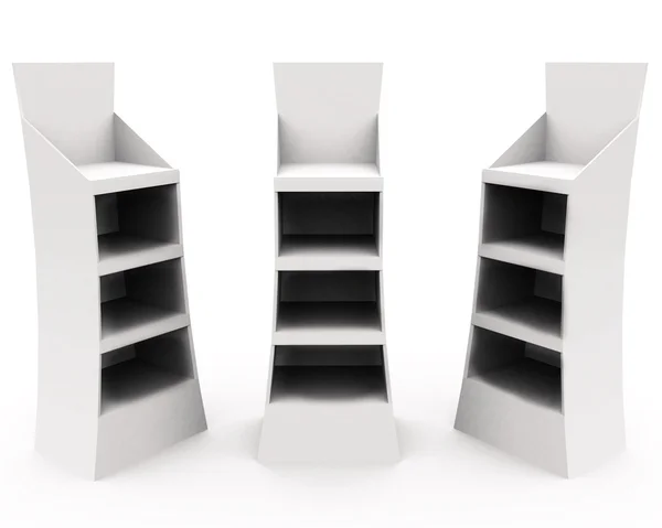 Set de expositores con estantes en blanco. renderizar — Foto de Stock