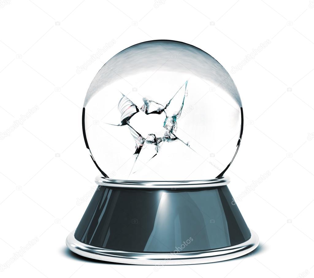 Crystal ball isolated over white background and broken glass - Template for designers