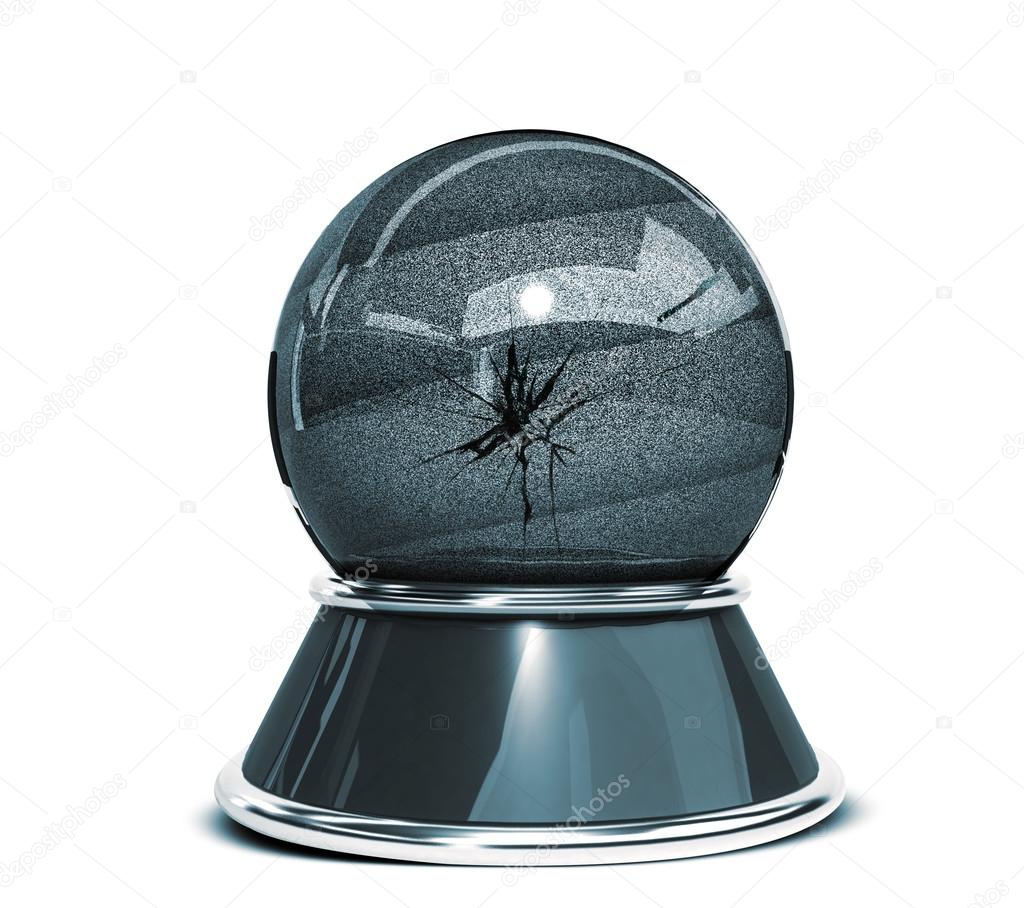 Concept Crystal bal - screen with static noise caused by bad signal and broken glass Isolated over white background - Template for designers