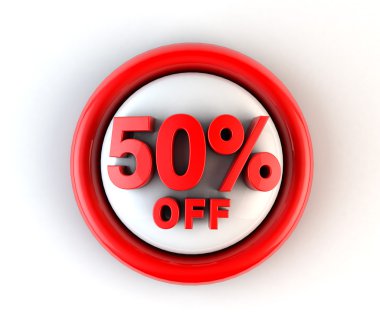 Kırmızı %50 off. Reklam indirim. 3D render illüstrasyon.