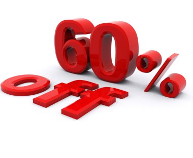 Kırmızı %60 off. Reklam indirim. 3D render illüstrasyon.