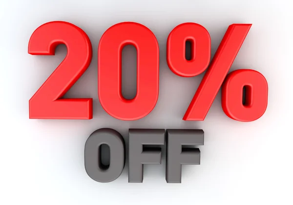 20% Off in red. Advertising discount. 3d render illustration. — Stock Photo, Image