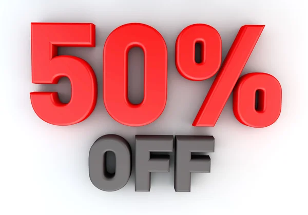 Kırmızı %50 off. Reklam indirim. 3D render illüstrasyon.