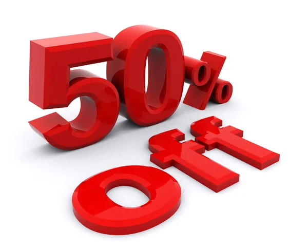 50% Off in red. Advertising discount. 3d render illustration. — Stock Photo, Image