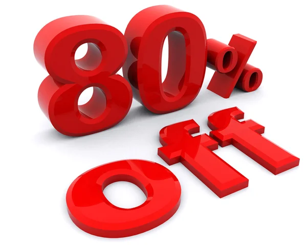 Kırmızı %80 off. Reklam indirim. 3D render illüstrasyon.
