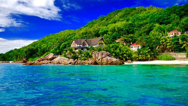 Paradiesischer Strand Auf Der Insel Digue Seychellen — Stockfoto